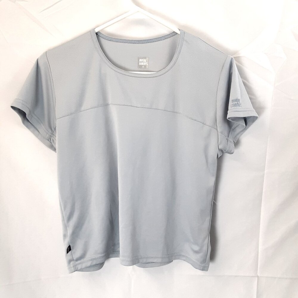 Moving Comfort Womans Athletic Top Large Short Sleeve Grey Pullover Lightweight